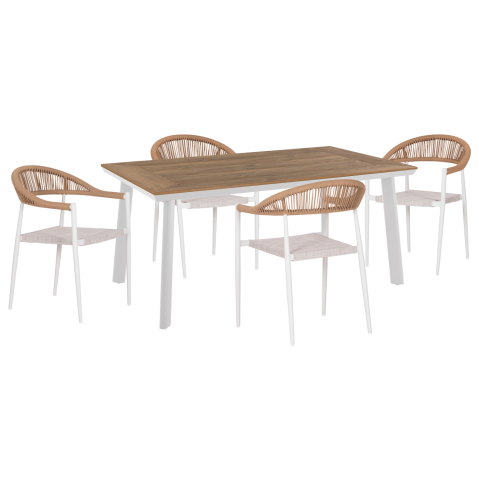 Seturi mese dining - OUTDOOR DINING SET 5PCS BERG HM10823.01 ALUMINUM-POLYWOOD-TEXTILENE---WHITE