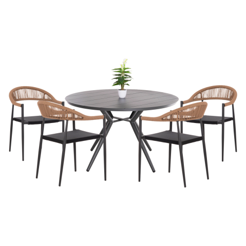 Seturi mese dining - OUTDOOR DINING SET 5PCS BERG HM21134 DARK GREY ALUMINUM--P.E.RATTAN