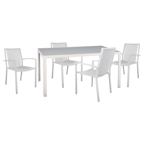 Seturi mese dining - OUTDOOR DINING SET 5PCS BRONCA HM21023 METAL TABLE-4 ALUMINUM ARMCHAIRS-WHITE