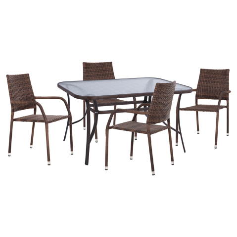 Seturi mese dining - OUTDOOR DINING SET 5PCS BRUNO HM10874.01 METAL and WICKER IN BROWN