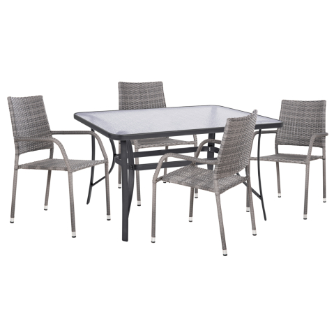 Seturi mese dining - OUTDOOR DINING SET 5PCS BRUNO HM10874.02 METAL and WICKER IN GREY
