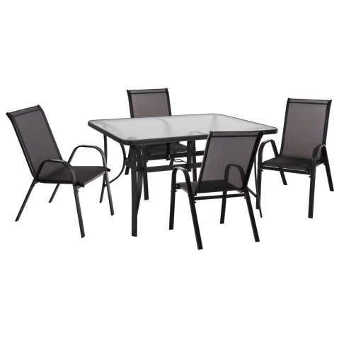 Seturi mese dining - OUTDOOR DINING SET 5PCS BRUNO HM10894.03 METAL and TEXTILENE-- BLACK