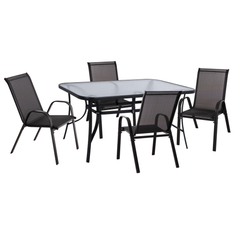 Seturi mese dining - OUTDOOR DINING SET 5PCS BRUNO HM10895.03 BLACK METAL and TEXTILENE