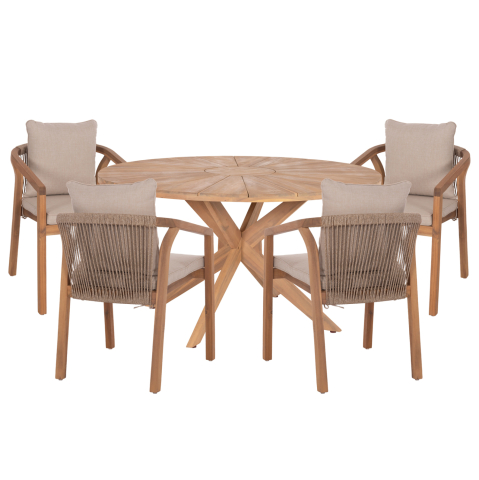 Seturi mese dining - OUTDOOR DINING SET 5PCS CORTEN HM10900.01 ACACIA WOOD IN NATURAL--CUSHIONS IN BEIGE