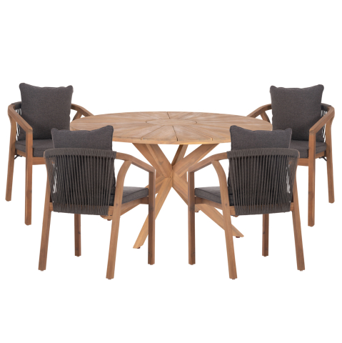 Seturi mese dining - OUTDOOR DINING SET 5PCS CORTEN HM10900.02 ACACIA WOOD IN NATURAL--CUSHIONS IN GREY