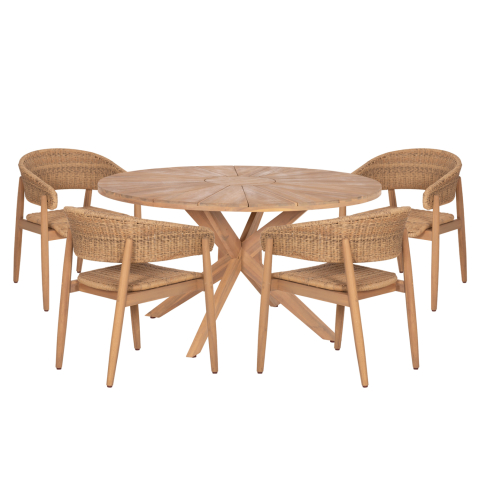 Seturi mese dining - OUTDOOR DINING SET 5PCS CORTEN HM10909 ACACIA WOOD and ROPE IN NATURAL COLORS