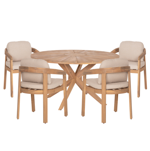 Seturi mese dining - OUTDOOR DINING SET 5PCS CRAVIN HM10904 ACACIA WOOD IN NATURAL--CUSHIONS IN BEIGE
