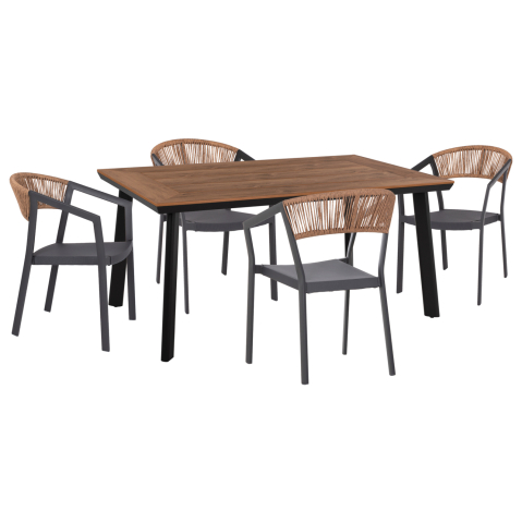 Seturi mese dining - OUTDOOR DINING SET 5PCS DANAT HM10832.01 ALUMINUM CHAIRS and TABLE--POLYWOOD--GREY