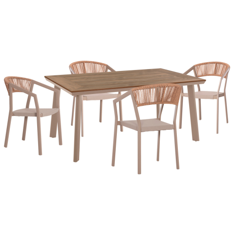 Seturi mese dining - OUTDOOR DINING SET 5PCS DANAT HM10832.03 ALUMINUM CHAIRS and TABLE--POLYWOOD--CHAMPAGNE