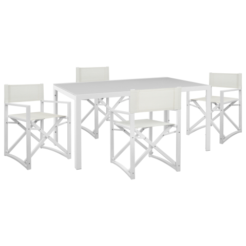 Seturi mese dining - OUTDOOR DINING SET 5PCS DUPRE HM21021 ALUMINUM CHAIRS and METAL TABLE 150x90cm--WHITE