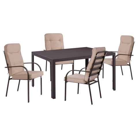 Seturi mese dining - OUTDOOR DINING SET 5PCS ENDIKA HM21011 DINING CHAIRS WITH CUSHIONS and TABLE 150x90cm BROWN
