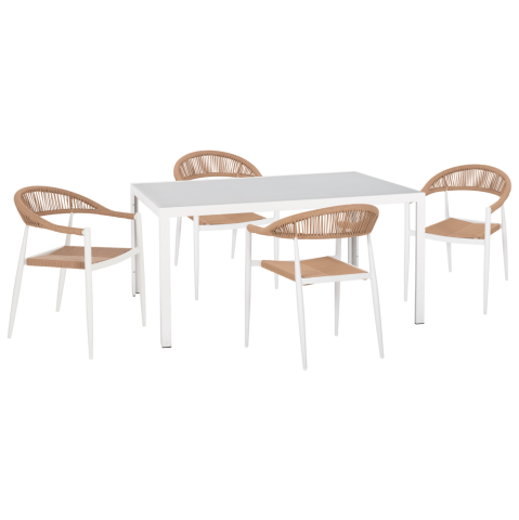 Seturi mese dining - OUTDOOR DINING SET 5PCS GRET HM21022 WHITE METAL TABLE--ALUMINUM CHAIRS