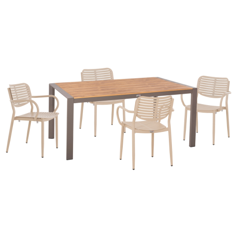 Seturi mese dining - OUTDOOR DINING SET 5PCS HILLIARD HM10998.04 CHAMPAGNE COLORED ALUMINUM-POLYWOOD