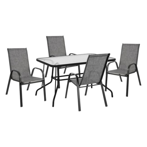 Seturi mese dining - OUTDOOR DINING SET 5PCS HM10565.01 TABLE 120X70X71H and 4 ARMCHAIRS-GREY METAL