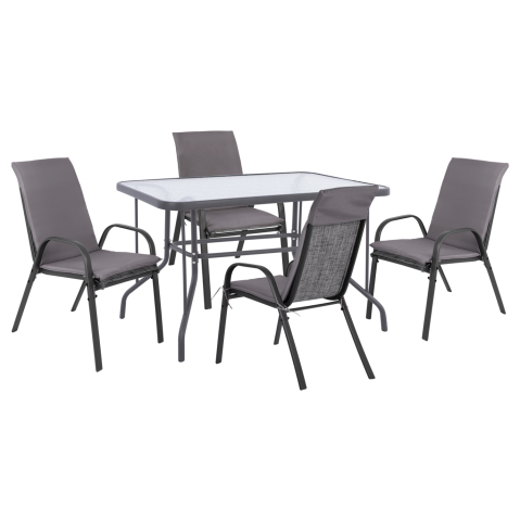 Seturi mese dining - OUTDOOR DINING SET 5PCS HM10566.01- 4 CHAIRS WITH CUSHION and TABLE 110X60 IN GREY