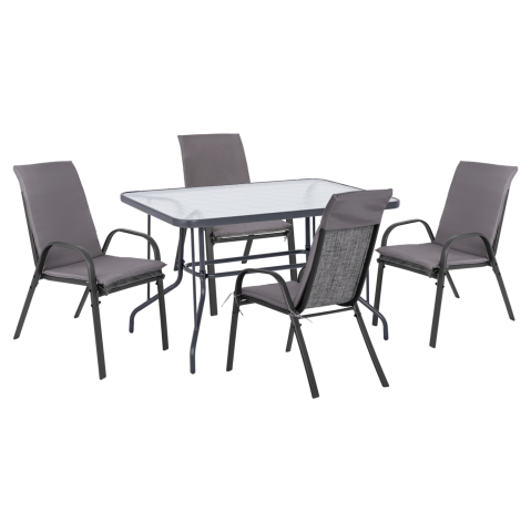 Seturi mese dining - OUTDOOR DINING SET 5PCS HM10568.01 CHAIRS WITH CUSHION and TABLE 120X70cm - GREY