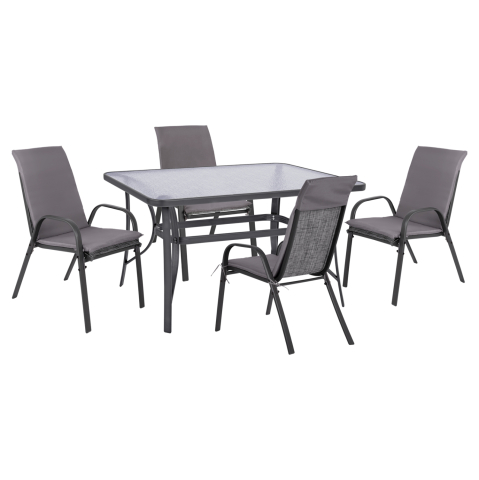 Seturi mese dining - OUTDOOR DINING SET 5PCS HM10569.01 CHAIRS WITH CUSHION and TABLE 140X80cm. -GREY