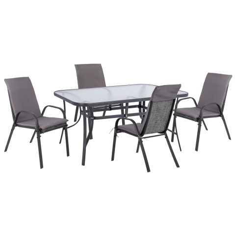 Seturi mese dining - OUTDOOR DINING SET 5PCS HM10570.01-CHAIRS WITH CUSHION and TABLE 150X90-GREYcm