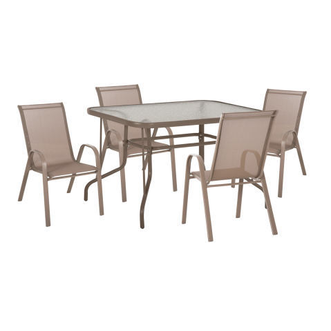 Seturi mese dining - OUTDOOR DINING SET 5PCS LEON HM5193.04 TABLE-CHAIRS METAL IN CHAMPAGNE COLOR