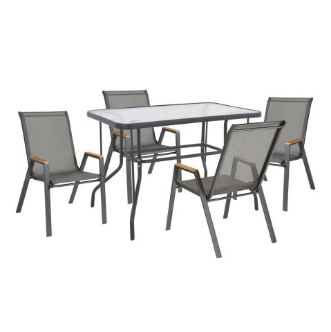 Seturi mese dining - OUTDOOR DINING SET 5PCS LEONE HM10835.01 METAL CHAIRS and TABLE 110x60cm GREY