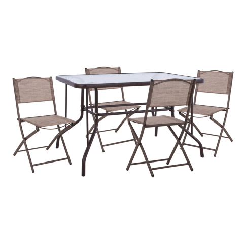 Seturi mese dining - OUTDOOR DINING SET 5PCS MAG HM21033.02 METAL TABLE ADAM and 4 FOLDABLE CHAIRS-BROWN