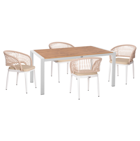 Seturi mese dining - OUTDOOR DINING SET 5PCS MAGNET HM10997.01 ALUMINUM IN WHITE--POLYWOOD--P.E.ROPE