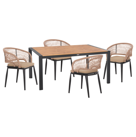 Seturi mese dining - OUTDOOR DINING SET 5PCS MAGNET HM10997.03 ALUMINUM IN ANTHRACITE--POLYWOOD--P.E.ROPE