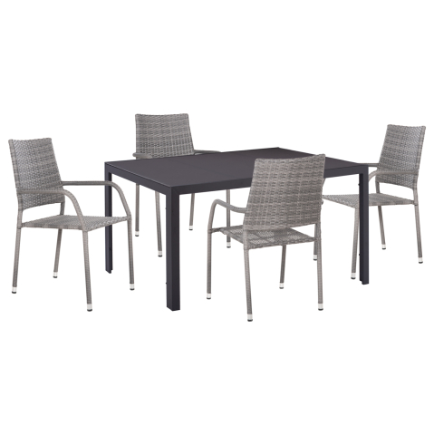 Seturi mese dining - OUTDOOR DINING SET 5PCS MORNER HM21008 METAL and WICKER RATTAN IN GREY