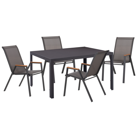 Seturi mese dining - OUTDOOR DINING SET 5PCS OFER HM10855.01 METAL CHAIRS and TABLE 150x90cm GREY