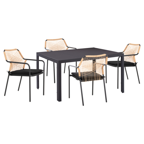 Seturi mese dining - OUTDOOR DINING SET 5PCS OFER HM21005.01 ALUMINUM CHAIRS and METAL TABLE 150x90cm--GREY