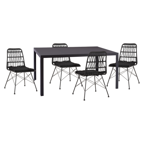 Seturi mese dining - OUTDOOR DINING SET 5PCS OFER HM21029 DARK GRAY METAL-BLACK WICKER and METAL