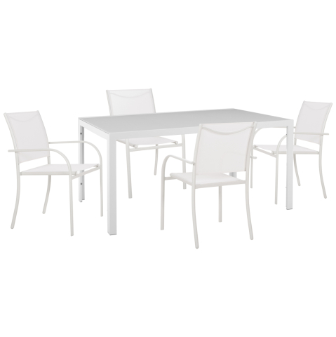 Seturi mese dining - OUTDOOR DINING SET 5PCS OFER HM21030 WHITE METAL TABLE-WHITE METAL ARMCHAIRS