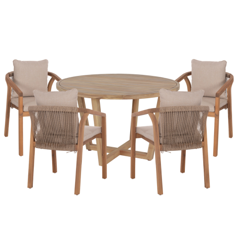 Seturi mese dining - OUTDOOR DINING SET 5PCS PARAISO HM10898.01 ACACIA WOOD IN NATURAL--CUSHIONS IN BEIGE