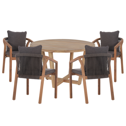 Seturi mese dining - OUTDOOR DINING SET 5PCS PARAISO HM10898.02 ACACIA WOOD IN NATURAL--CUSHIONS IN GREY