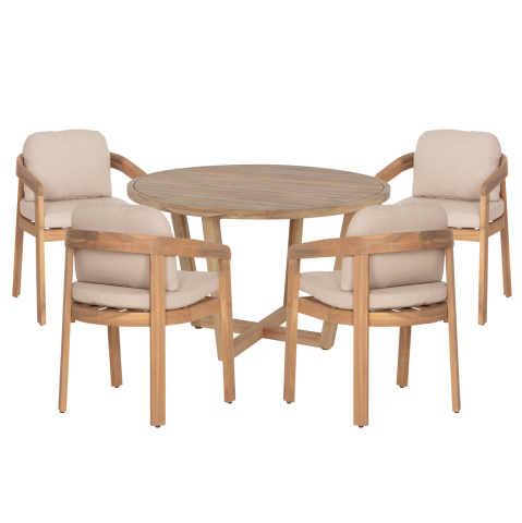 Seturi mese dining - OUTDOOR DINING SET 5PCS PARAISO HM10902 ACACIA WOOD IN NATURAL--CUSHIONS IN BEIGE