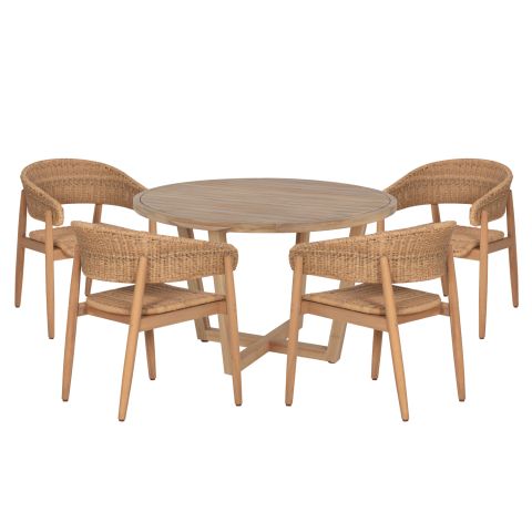 Seturi mese dining - OUTDOOR DINING SET 5PCS PARAISO HM10907 ACACIA WOOD and ROPE IN NATURAL COLORS