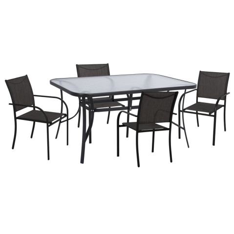 Seturi mese dining - OUTDOOR DINING SET 5PCS REDAN HM10890.01 METAL-TEXTILENE IN BLACK and DARK GREY