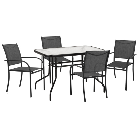Seturi mese dining - OUTDOOR DINING SET 5PCS REDAN HM21223.01 TABLE and 4 ARMCHAIRS IN BLACK