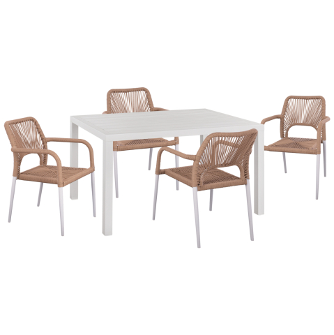 Seturi mese dining - OUTDOOR DINING SET 5PCS SAHIRA HM10948.01 ALUMINUM IN WHITE--P.E.ROPE IN BEIGE