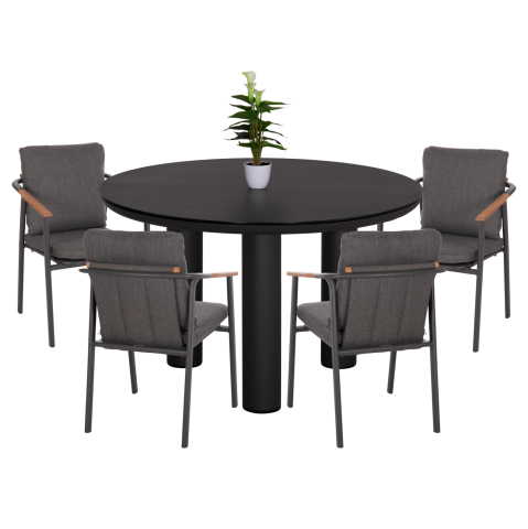 Seturi mese dining - OUTDOOR DINING SET 5PCS SENTI HM11003.01 ALUMINUM and OLEFIN CUSHION COVERS---GREY