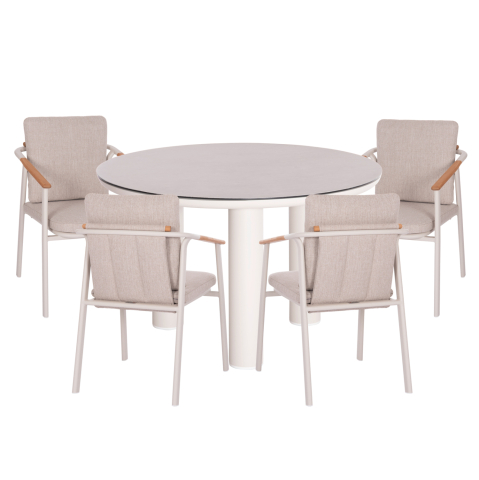 Seturi mese dining - OUTDOOR DINING SET 5PCS SENTI HM11003.02 ALUMINUM CREAM WHITE--OLEFIN CUSHION COVERS BEIGE