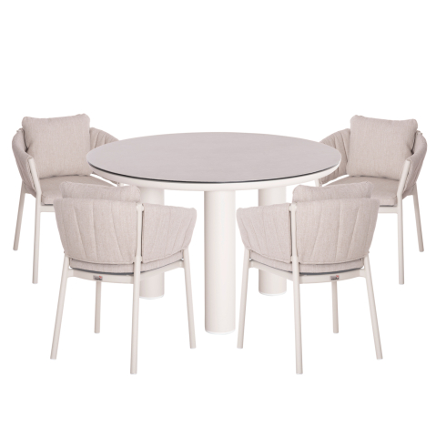 Seturi mese dining - OUTDOOR DINING SET 5PCS SHANKS HM11002.02 ALUMINUM IN CREAM WHITE and OLEFIN CUSHION COVERS IN BEIGE
