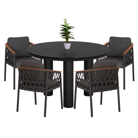 Seturi mese dining - OUTDOOR DINING SET 5PCS STREAM HM11004.01 ALUMINUM-ROPE-OLEFIN CUSHION COVERS---GREY