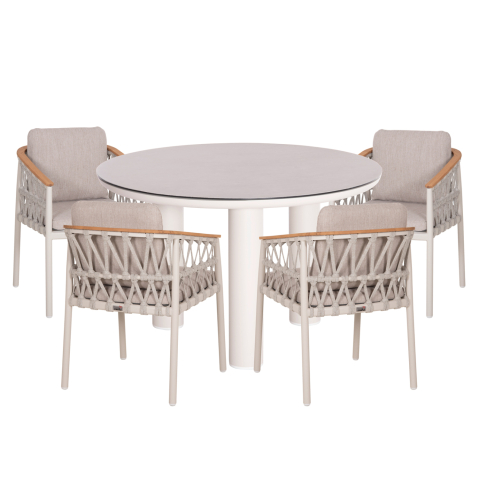 Seturi mese dining - OUTDOOR DINING SET 5PCS STREAM HM11004.02 CREAM WHITE ALUM.--ROPE-OLEFIN CUSHIONS BEIGE