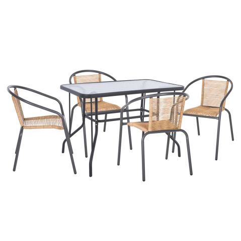 Seturi mese dining - OUTDOOR DINING SET 5PCS SWIFTER HM21222.01 METAL CHAIRS and TABLE 110x60 GREY-NATURAL