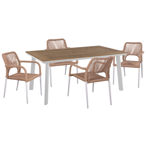 Seturi mese dining - OUTDOOR DINING SET 5PCS TABER HM10824.01 ALUMINUM IN WHITE--POLYWOOD--P.E.ROPE IN BEIGE
