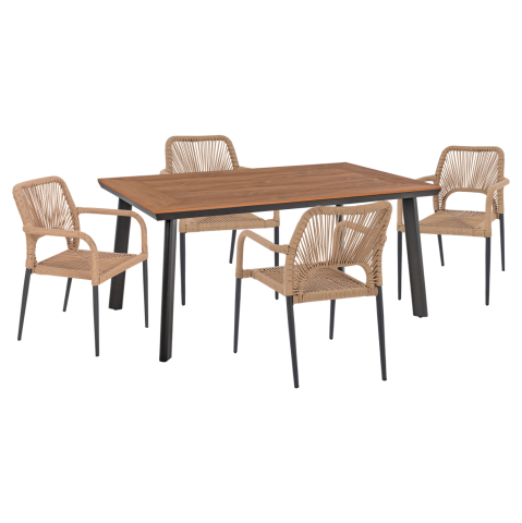 Seturi mese dining - OUTDOOR DINING SET 5PCS TABER HM10824.02 ALUMINUM IN DARK GREY--POLYWOOD--P.E.ROPE IN BEIGE