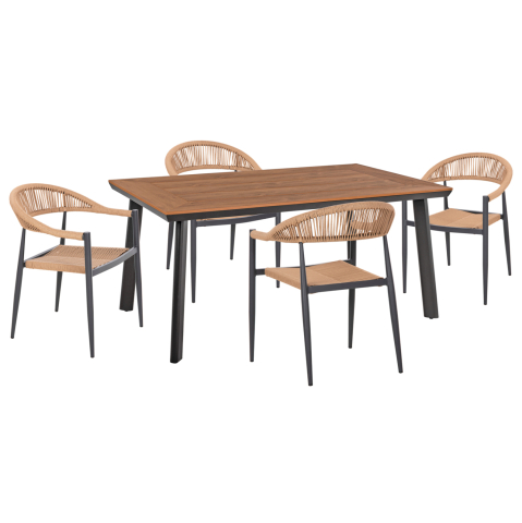 Seturi mese dining - OUTDOOR DINING SET 5PCS TABER HM10834.02 DARK GREY ALUMINUM--POLYWOOD--P.E.RATTAN BEIGE