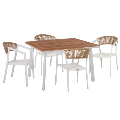 Seturi mese dining - OUTDOOR DINING SET 5PCS TABER HM10837.02 ALUMINUM CHAIRS and TABLE--POLYWOOD--WHITE
