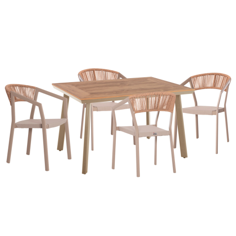 Seturi mese dining - OUTDOOR DINING SET 5PCS TABER HM10837.03 ALUMINUM CHAIRS and TABLE--POLYWOOD--CAPPUCCINO/CHAMPAGNE